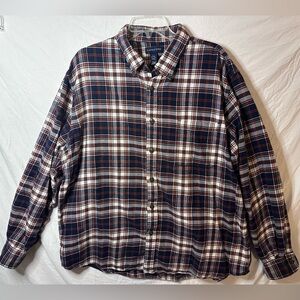 Lands’ End Men’s XXL Plaid Flannel Shirt Button Down Navy Rust Cotton